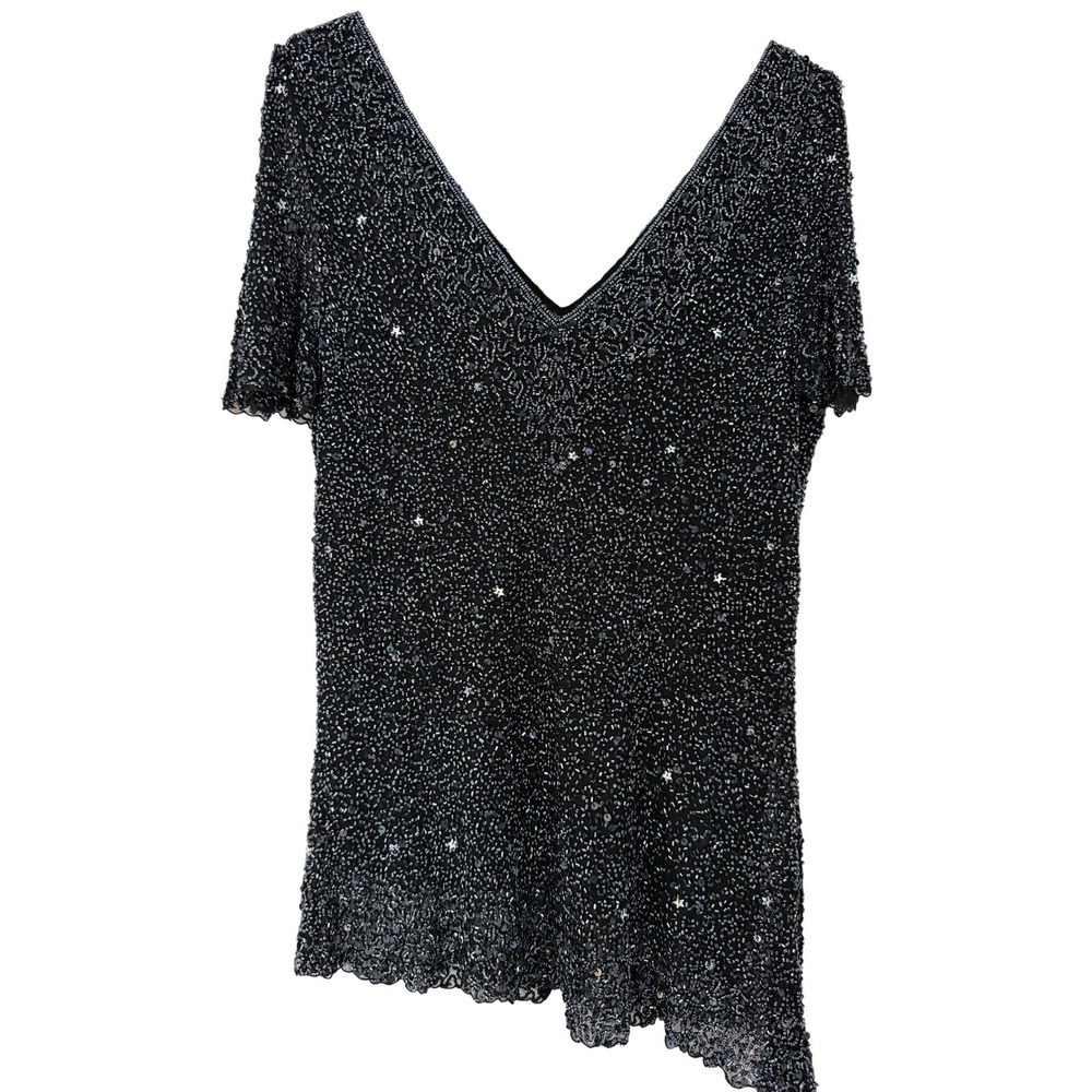 Adrianna‎ Papell Boutique Beaded Silk Top Cocktail Evening Y2K Glam Whimsigoth